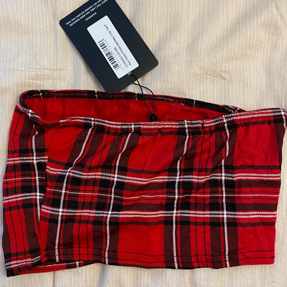 Red Check Bandeau Crop Top